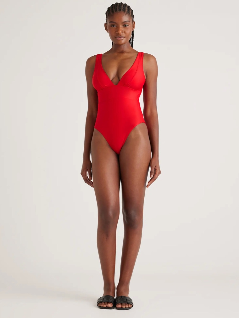QUINCE Italian Plunge One-Piece Swimsuit XS Cherry